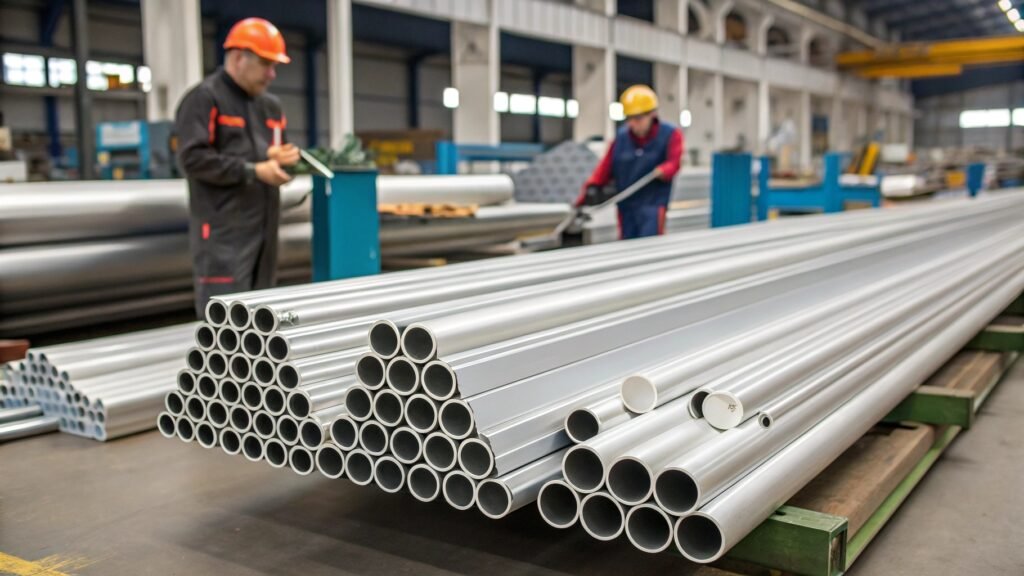 A diagram showing the heat treatment process for 6061-T6: a solution heat treatment furnace icon followed by an aging oven icon.
